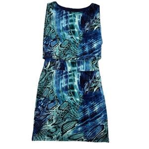 Chetta B Dress Women Size 8 Blue Animal Mix Print Quirky Teacher Artsy Mob Wife